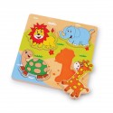 4 verschiedene Tiere auf einem Puzzle.