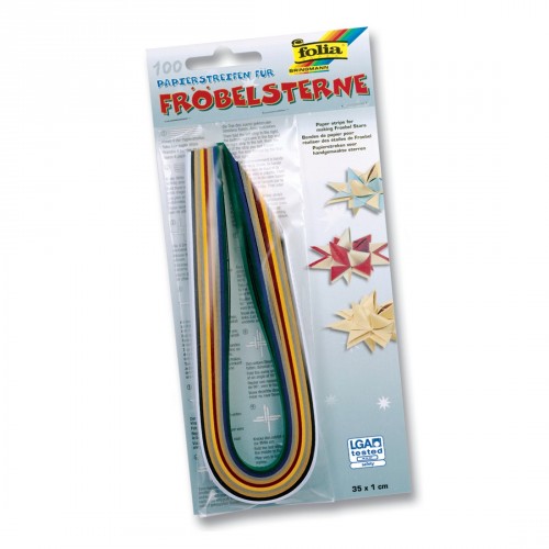 Folia Papierstreifen 130 g/m² für Fröbelsterne, 100 Streifen Weihnachtsfarben Folia Papierstreifen 130 g/m² für Fröbelsterne, 100 Streifen Weihnachtsfarben