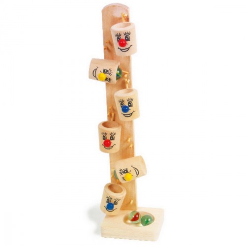 Murmelbecher Clown aus Holz, mit 4 Glasmurmeln Murmelbecher Clown aus Holz, mit 4 Glasmurmeln